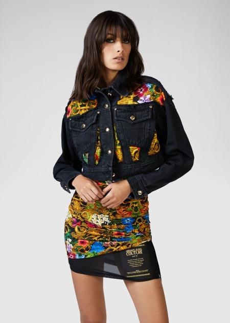 Jacheta Denim Versace Versace Tropical Baroque Insert Dama | PKDQMBO-90